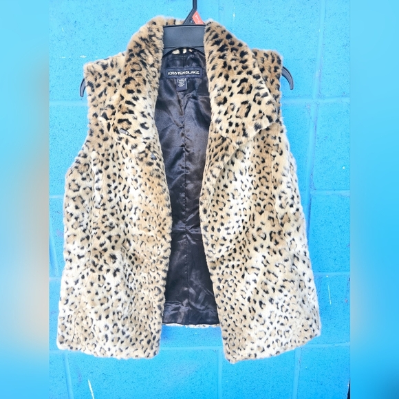 Kristen Blake Woman's Vest Medium FauxFur Animal Print Full Zip Pocket - Picture 6 of 11